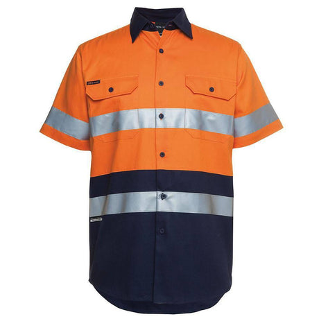 Taped Hi Vis Short Sleeve Shirt Short Sleeve Shirts JB's Wear Orange/Navy XS 