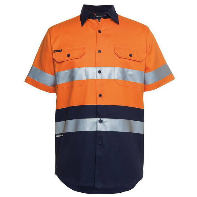 Taped Hi Vis Short Sleeve Shirt Short Sleeve Shirts JB's Wear Orange/Navy XS 
