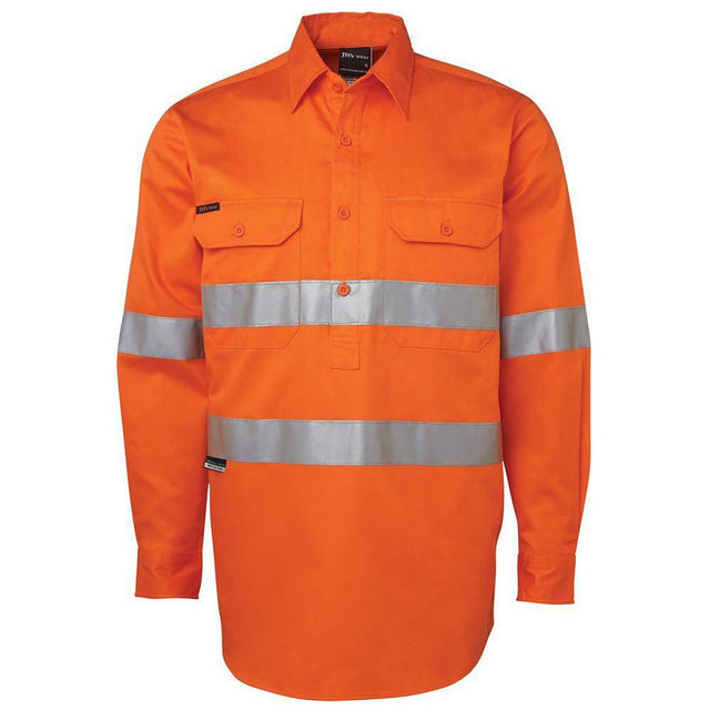 Hi Vis L/S (D+N) 190G Close Front Shirt Long Sleeve Shirts JB's Wear Orange XS 
