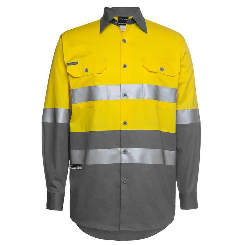 Hi Vis Long Sleeve Work Shirt Long Sleeve Shirts JB's Wear Yellow/Charcoal 3XS 