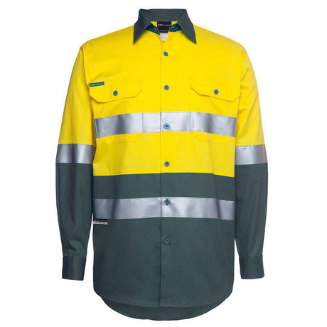 Hi Vis Long Sleeve Yellow Taped Shirt Shirts JB's Wear Yellow/Green XS