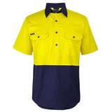 Hi Vis Close Front Short Sleeve Work Shirt Shirts JB's Wear Yellow/Navy 2XS