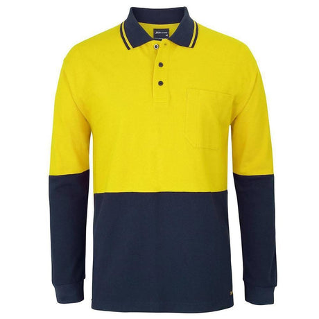 Hi Vis Long Sleeve Cotton Polo Polos JB's Wear Yellow/Navy 2XS 