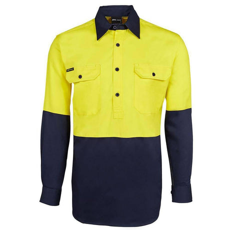 Hi Vis L/S 190G Close Front Shirt Shirts JB's Wear Yellow/Navy XS