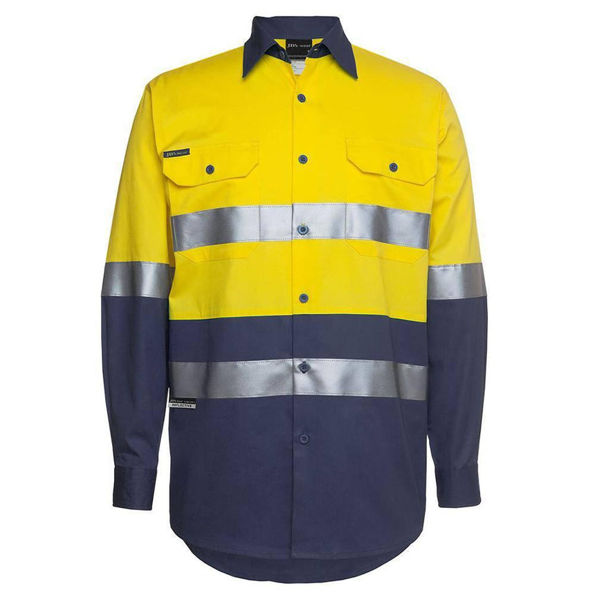 Hi Vis Long Sleeve Yellow Taped Shirt Long Sleeve Shirts JB's Wear Yellow/Navy XS 
