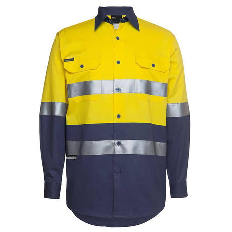 Hi Vis Long Sleeve Yellow Taped Shirt Shirts JB's Wear Yellow/Navy XS