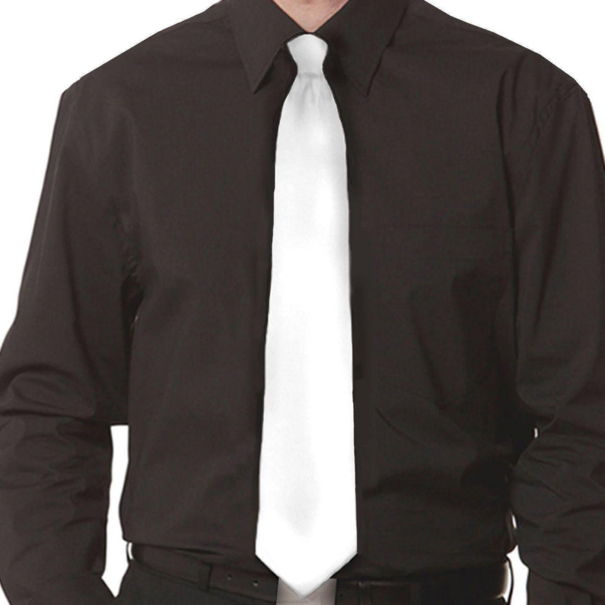 Men's Black Clip On Tie Ties Jeridu 100% Polyester White One Size