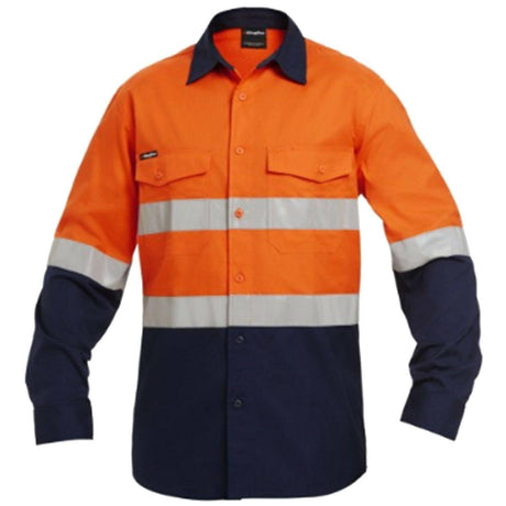 Workcool 2 Hi Vis Ref Spliced Shirt Long Sleeve Shirts KingGee 2XS Orange/Navy 