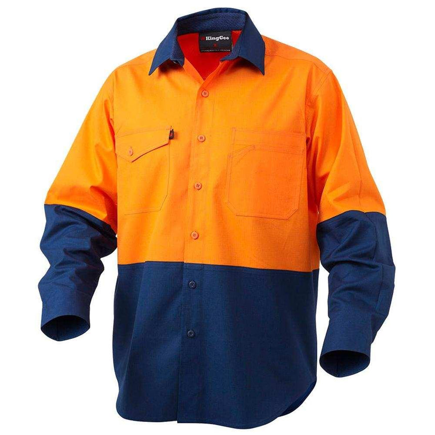Workcool 2 Spliced Shirt Long Sleeve Shirts KingGee 2XS Orange/Navy 