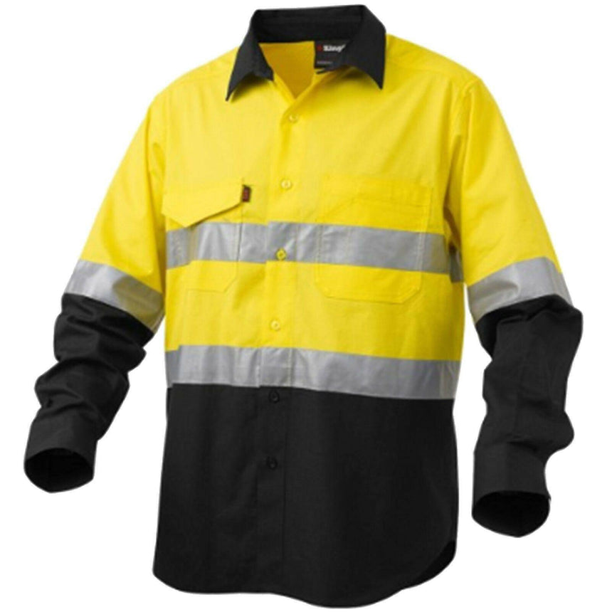Workcool 2 Hi Vis Ref Spliced Shirt Long Sleeve Shirts KingGee 2XS Yellow/Black 