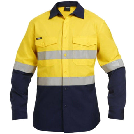 Workcool 2 Hi Vis Ref Spliced Shirt Long Sleeve Shirts KingGee 2XS Yellow/Navy 