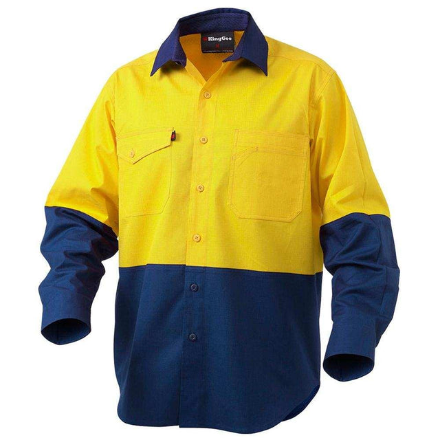 Workcool 2 Spliced Shirt Long Sleeve Shirts KingGee 2XS Yellow/Navy 
