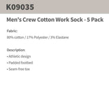 King Gee Men's Crew Cotton Work Sock - 5 Pack,K09035 Socks KingGee   