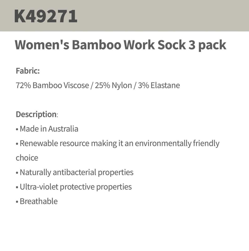 King Gee Women's Bamboo Work Sock 3 pack,K49271 Socks KingGee   