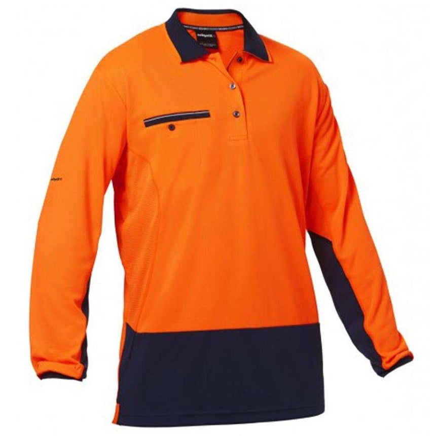 Workcool Spliced Long Sleeve Polo Polos KingGee S Orange/Navy 