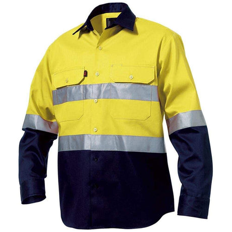 Reflective Spliced Drill Shirt Long Sleeve Long Sleeve Shirts KingGee S Yellow/Navy 