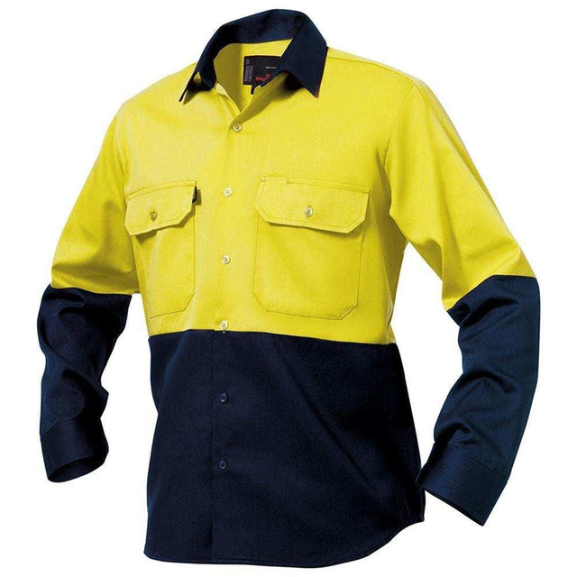 Spliced Drill Shirt Long Sleeve Shirts KingGee S Yellow/Navy 