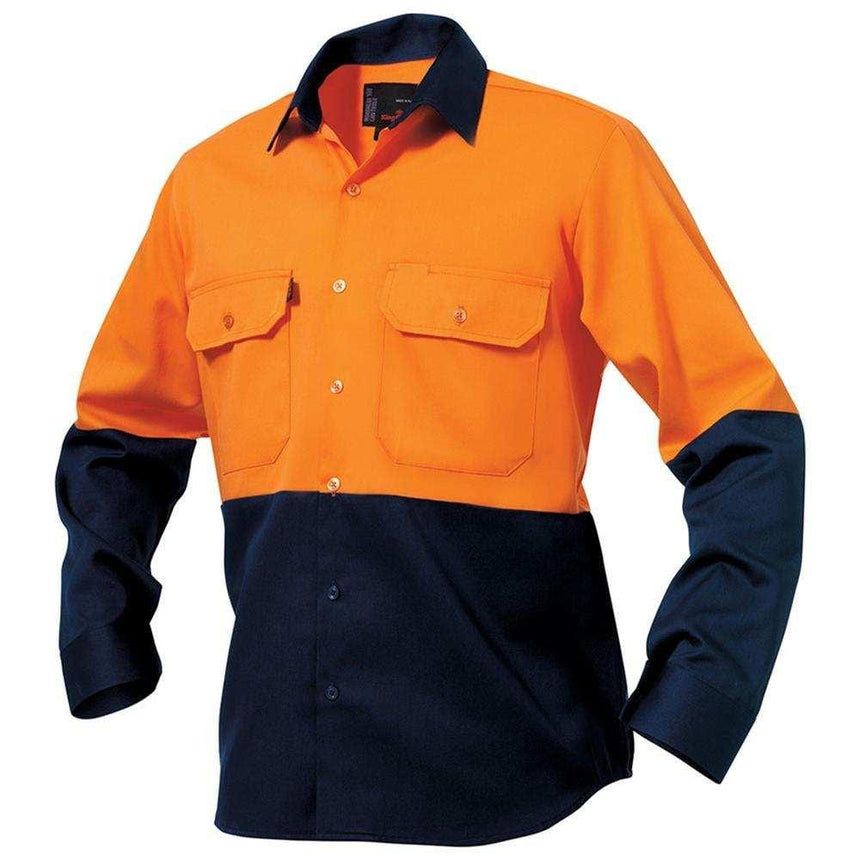 Spliced Drill Shirt Long Sleeve Shirts KingGee XS Orange/Navy 