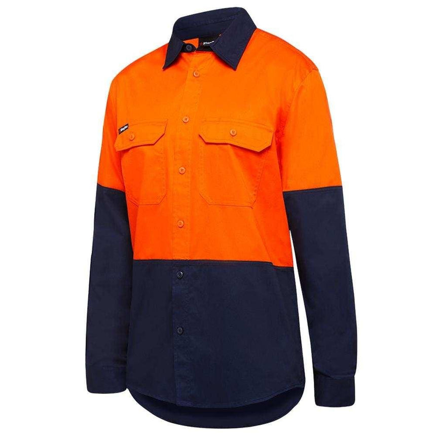 Stretch Spliced Shirt Long Sleeve Shirts KingGee XS Orange/Navy 