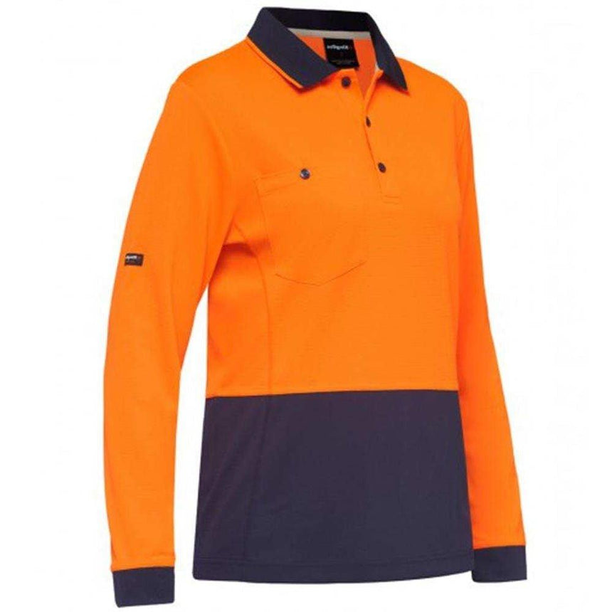 Workcool Womens Hyperfreeze Spliced Polo Polos KingGee XS Orange/Navy 
