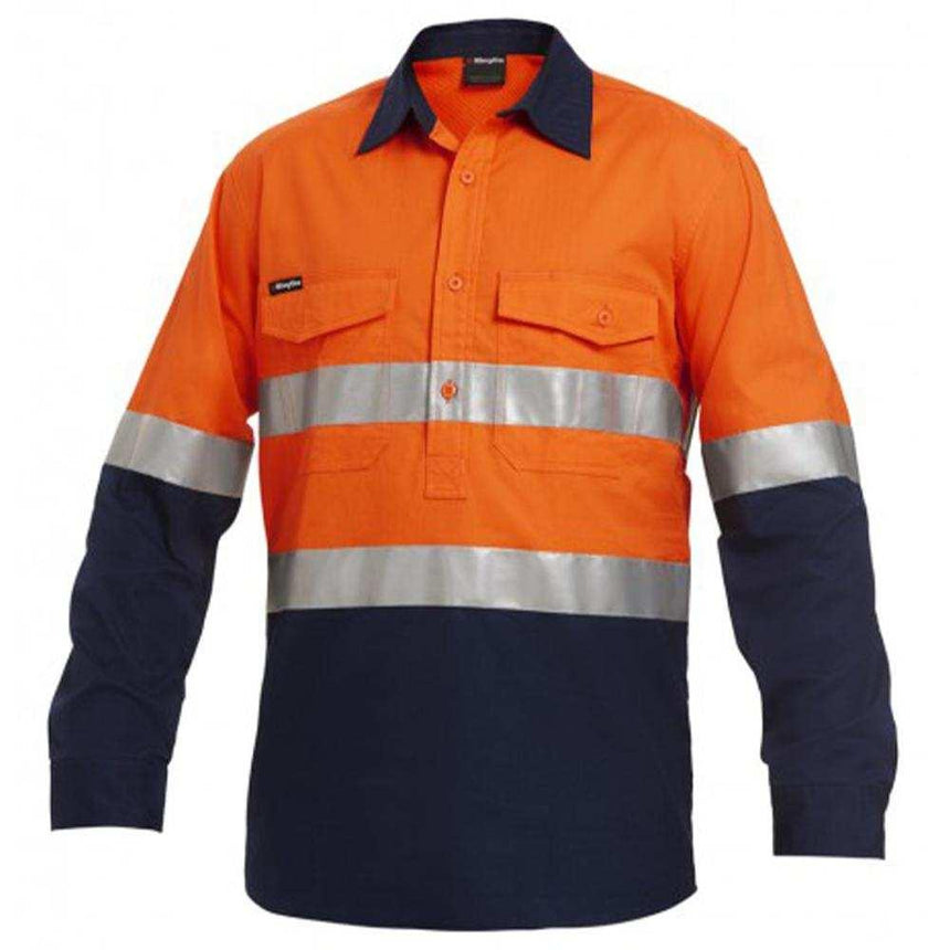 Workcool2 Ref Spliced Closed Front Long Sleeve Shirt Long Sleeve Shirts KingGee XS Orange/Navy 
