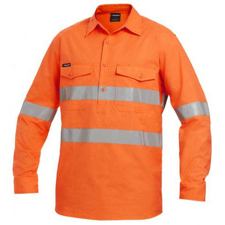 Workcool2 Hi Vis Ref Closed Front Shirt Long Sleeve Shirts KingGee XS Orange 