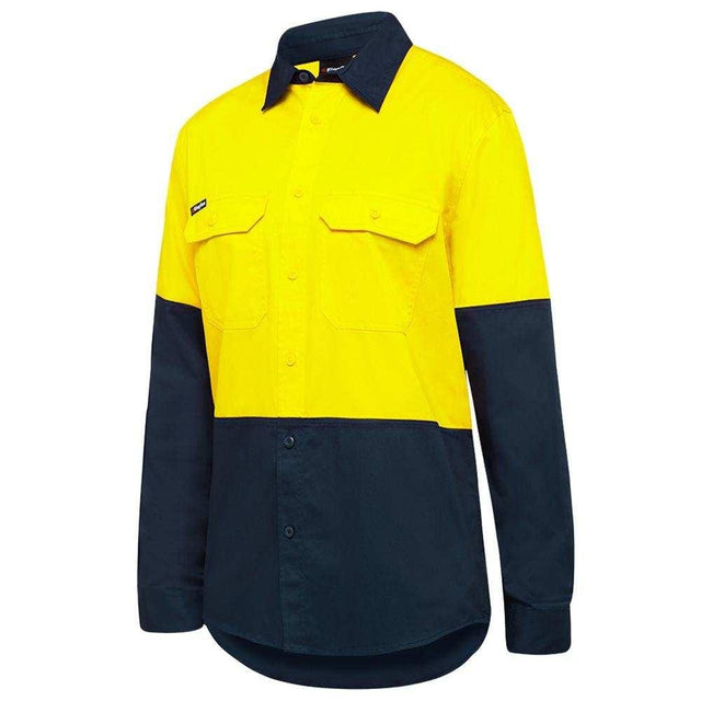 Stretch Spliced Shirt Long Sleeve Shirts KingGee XS Yellow/Navy 