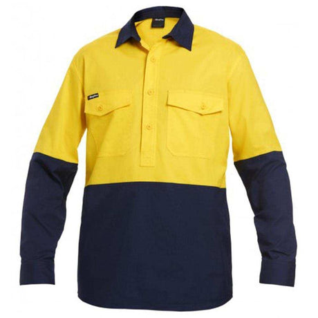 Workcool2 Spliced Closed Front Shirt Long Sleeve Long Sleeve Shirts KingGee XS Yellow/Navy 