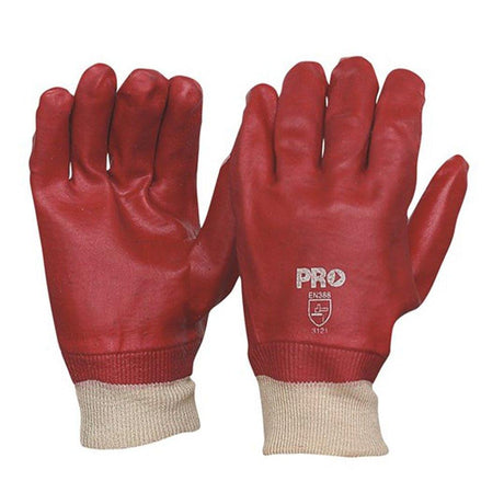 27cm Red PVC / Knit Wrist Gloves Large - 12 Pairs Gloves ProChoice   