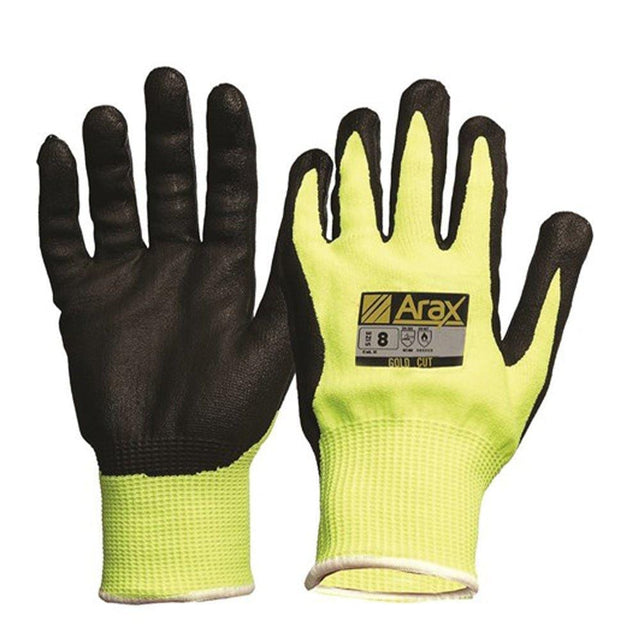 Arax® Gold, Nitrile Sand Dip On Hi-Vis Yellow Liner Gloves ProChoice   