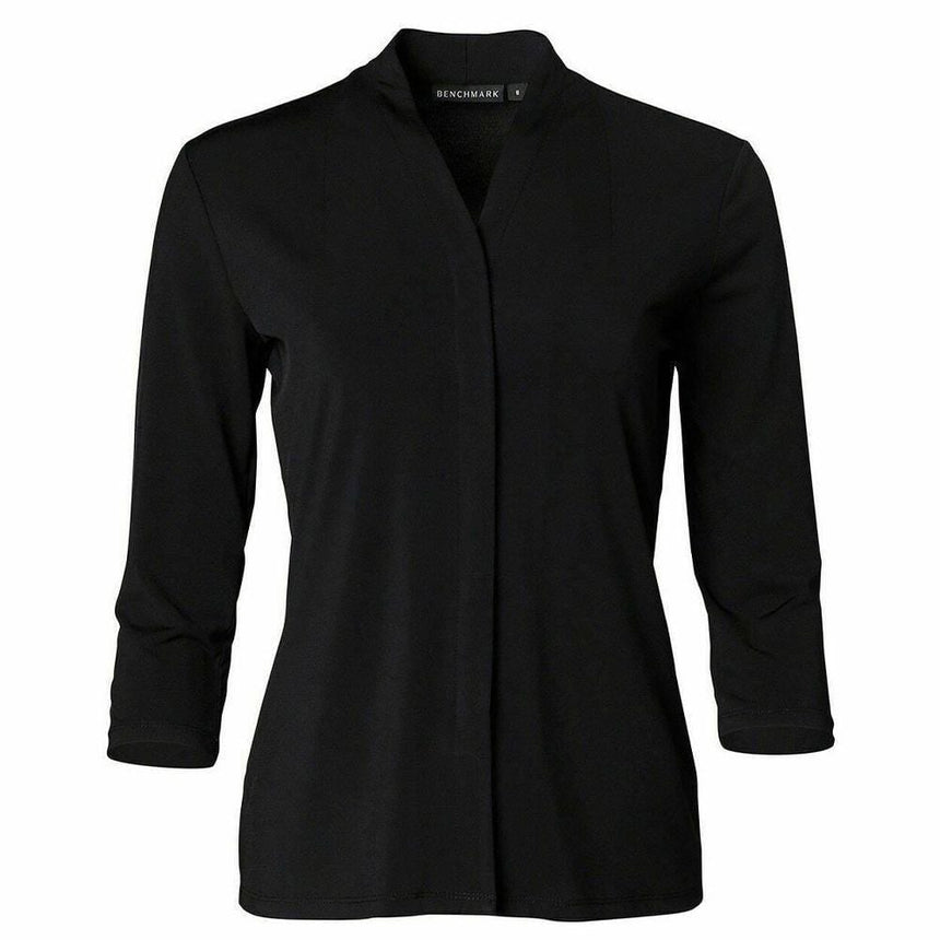Ladies 3/4 Sleeve Stretch Knit Top Isabel Long Sleeve Shirts Winning Spirit Black 6 