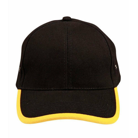 Peak & Back Trim Cap Hats Winning Spirit Black.Gold  