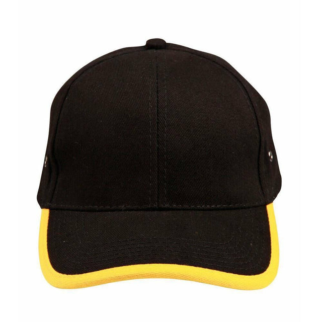 Peak & Back Trim Cap Hats Winning Spirit Black.Gold  
