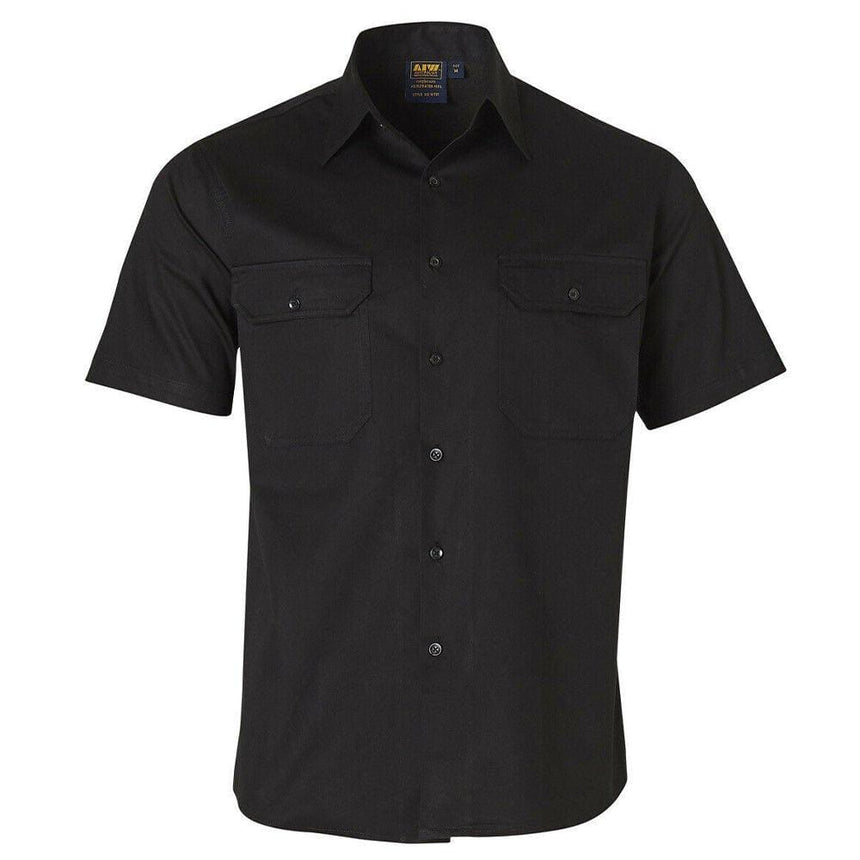 Cotton Short Sleeve Work Shirt Short Sleeve Shirts Winning Spirit Black S 