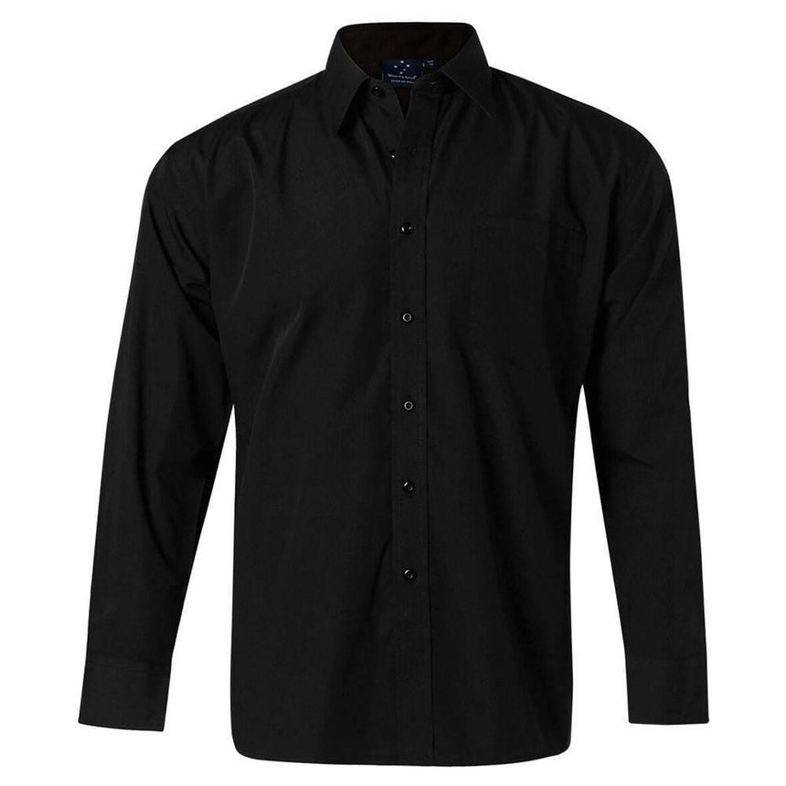 Men's Poplin Long Sleeve Business Shirt Long Sleeve Shirts Winning Spirit Black S 