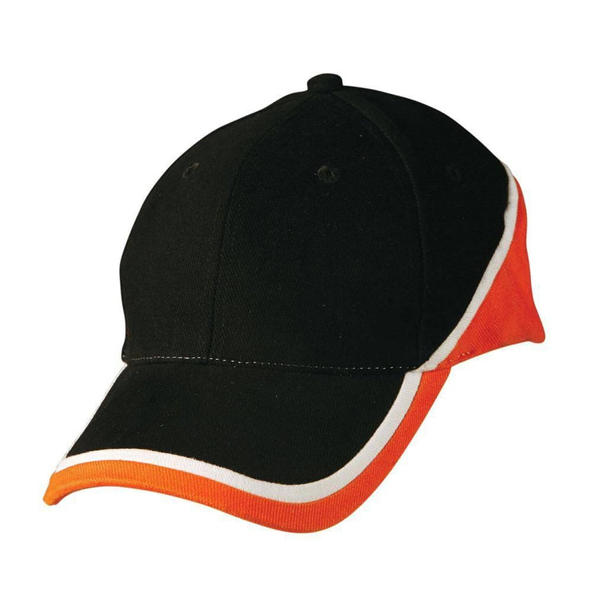 Tri Contrast Colours Cap Hats Winning Spirit Black.White.Orange  