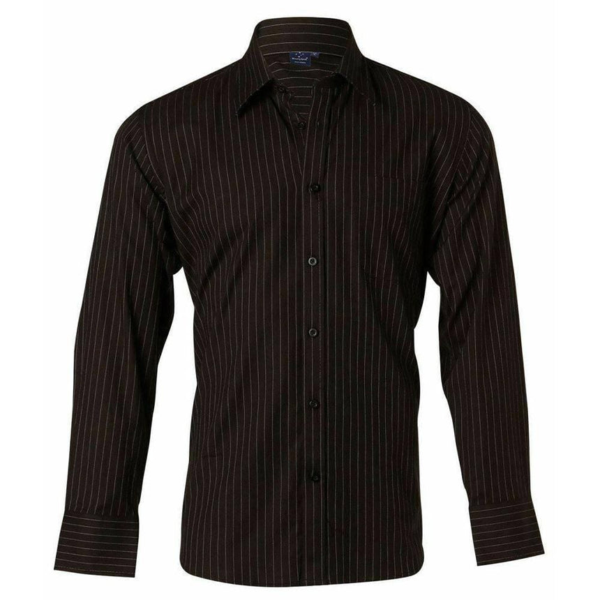 Pin Stripe Men's Long Sleeve Shirts Winning Spirit Black.White S 
