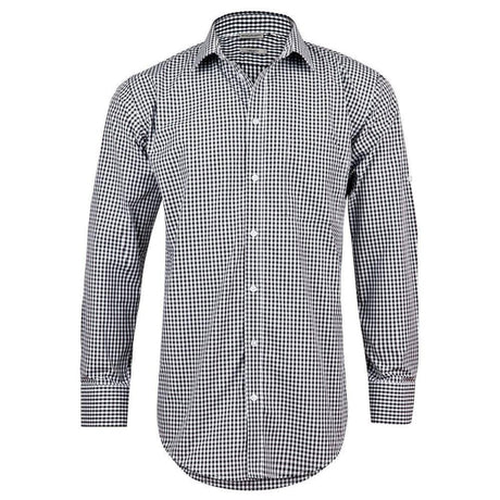 Men’s Gingham Check Long Sleeve Shirt With Roll-Up Tab Sleeve Long Sleeve Shirts Winning Spirit Black.White XS 