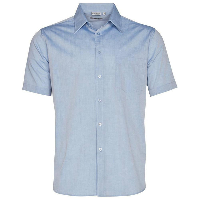 Men's Fine Chambray Short Sleeve Shirt Short Sleeve Shirts Winning Spirit Blue 38 