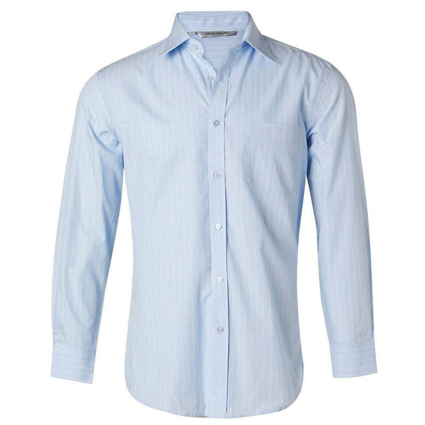 Men's Pin Stripe Long Sleeve Shirt Long Sleeve Shirts Winning Spirit Chambray 38 