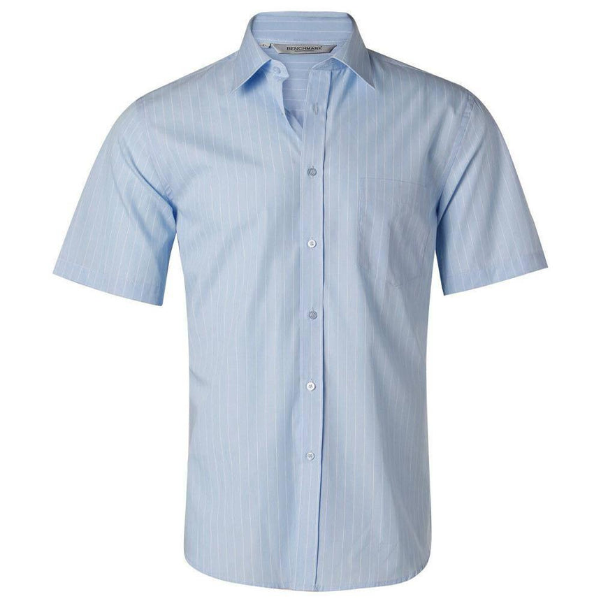 Men's Pin Stripe Short Sleeve Shirt Short Sleeve Shirts Winning Spirit Chambray 38 