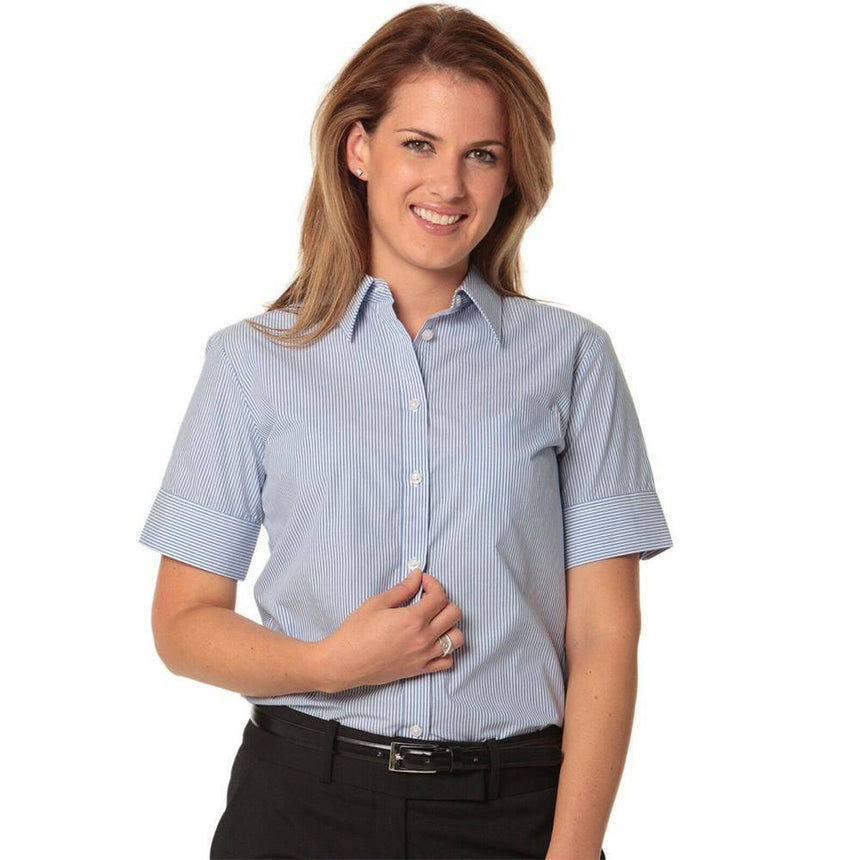 Women's Balance Stripe Short Sleeve Shirt Short Sleeve Shirts Winning Spirit Blue.White 6 