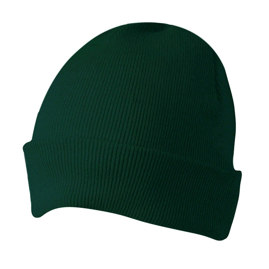 Roll Up Acrylic Beanie Hats Winning Spirit Dark Green Cuffed  