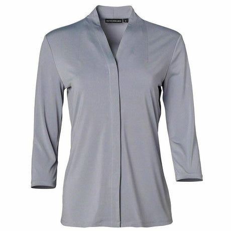 Ladies 3/4 Sleeve Stretch Knit Top Isabel Long Sleeve Shirts Winning Spirit Dusk Grey 6 