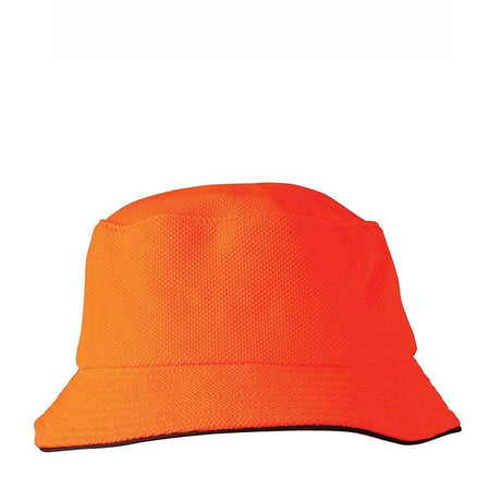 Pique Mesh With Sandwich Bucket Hat Hats Winning Spirit Navy/Orange  
