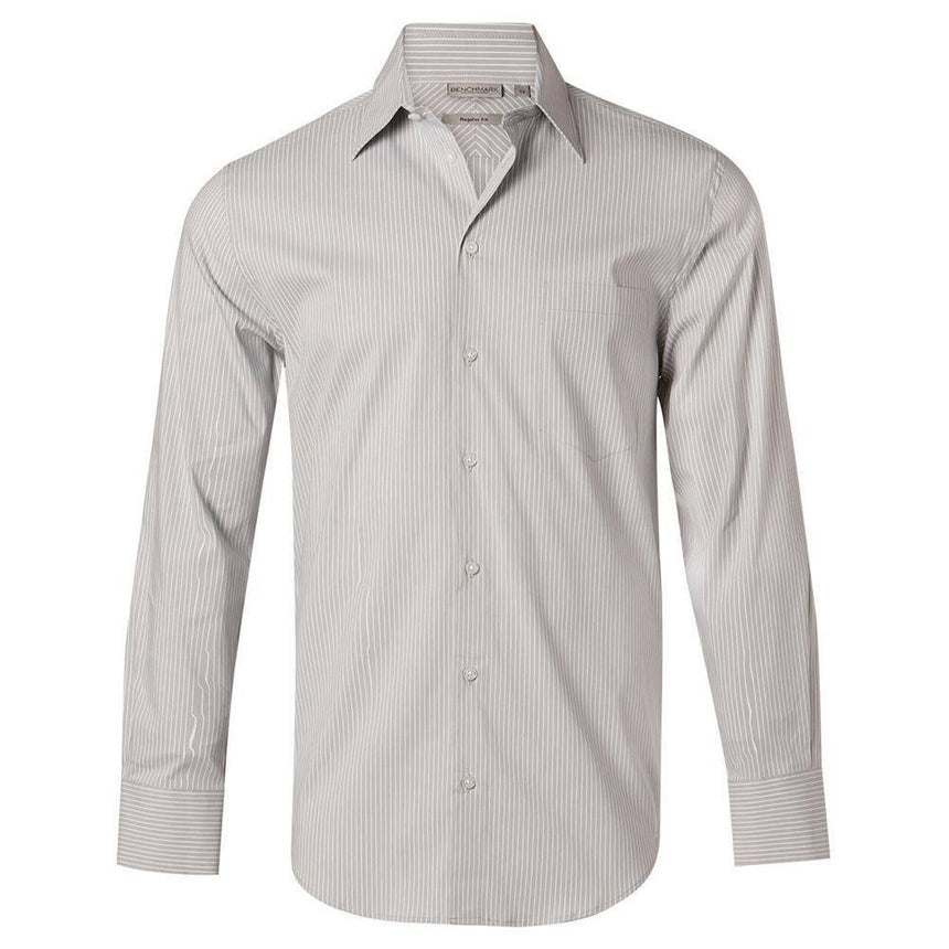 Men's Ticking Stripe Long Sleeve Shirt Long Sleeve Shirts Winning Spirit Grey.White 38 