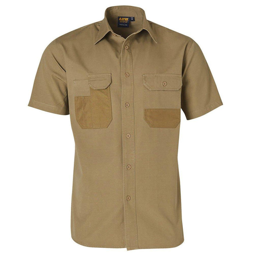Durable Short Sleeve Work Shirt Short Sleeve Shirts Winning Spirit Khaki S 