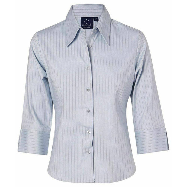 Pin Stripe Ladies Long Sleeve Shirts Winning Spirit Mild Blue.Navy 6 