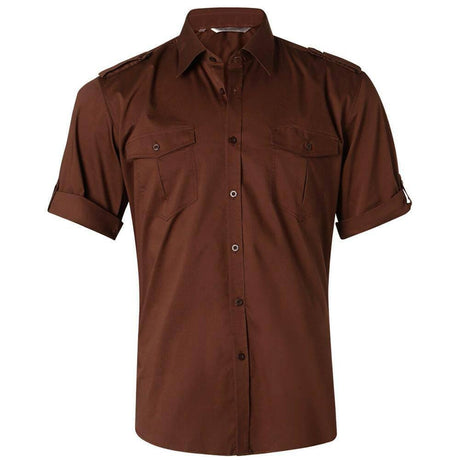 Men's Short Sleeve Military Shirt Short Sleeve Shirts Winning Spirit Mocha S 