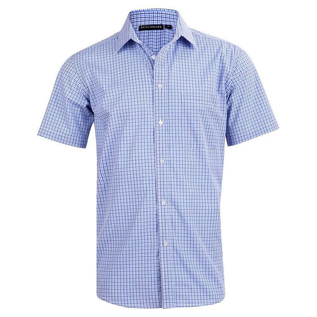 Men’s Multi Tone Check Short Sleeve Shirt Short Sleeve Shirts Winning Spirit Skyblue XS 